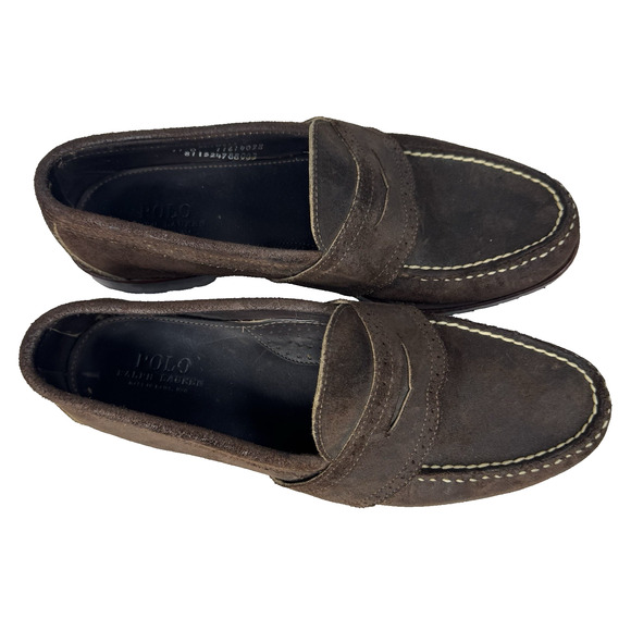 Polo Ralph Lauren Brown Suede Penny Loafers Men’s Size 11 Made in USA Moc Toe main image 14